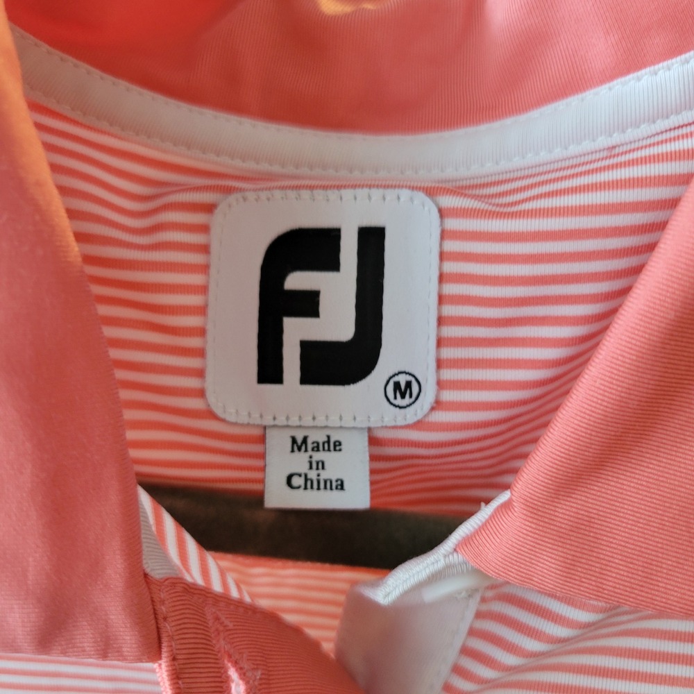 FootJoy Womens Coral White Striped Sleeveless Golf Polo Shirt Trophy Club Medium - Picture 3 of 7